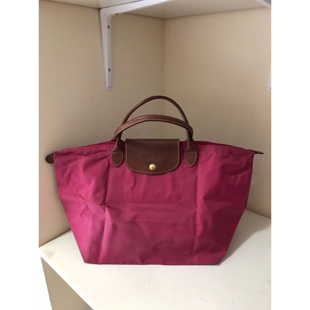 Longchamp Medium Le Pliage Top Handle Fuchsia Tote Bag (USED)