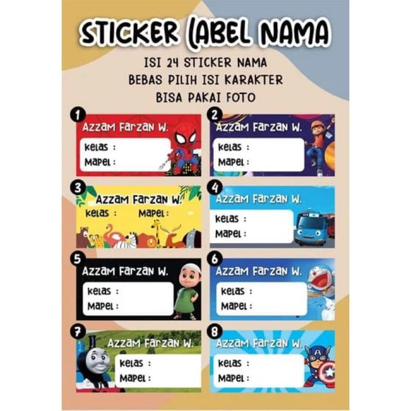 

Stiker Nama untuk buku mata pelajaran