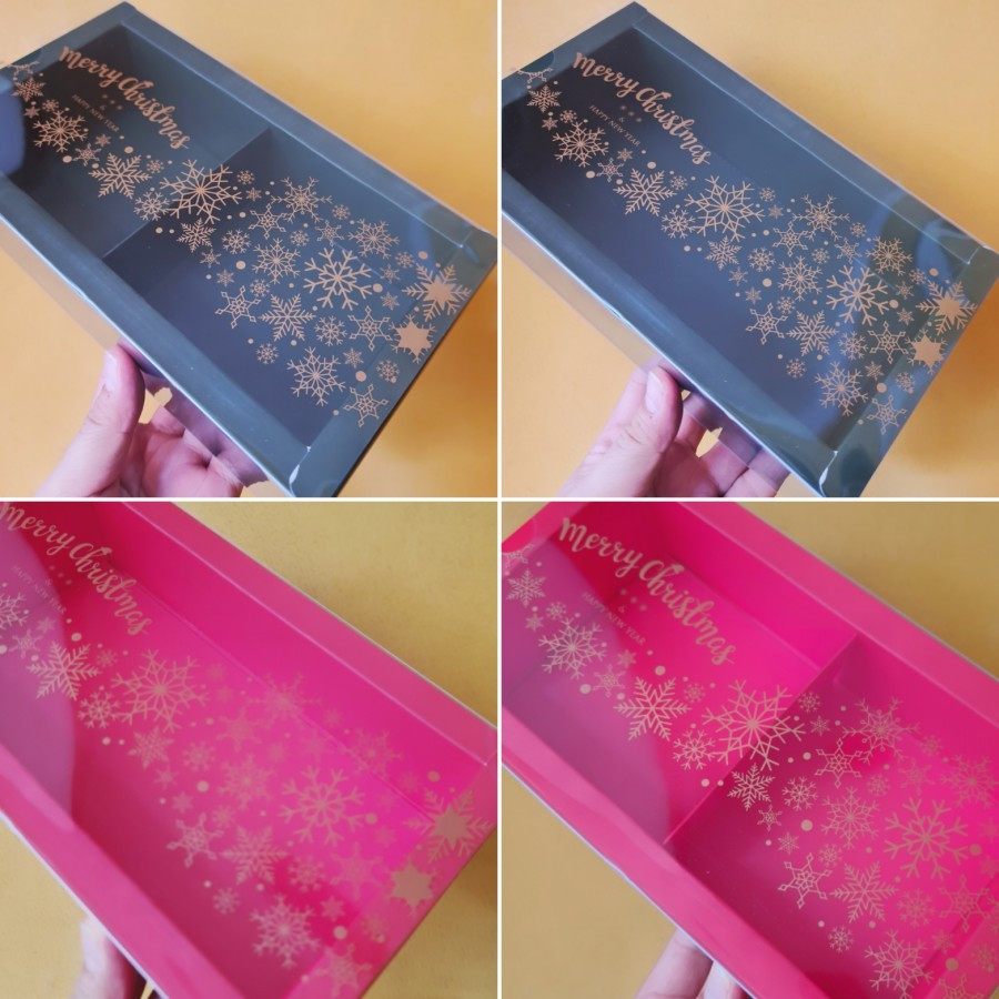 

( 5 pcs ) Box Mika Motif Natal Hampers Kue Bolu Ukuran 22x11x6cm Dus Sekat 2 Packaging Lapis Legit