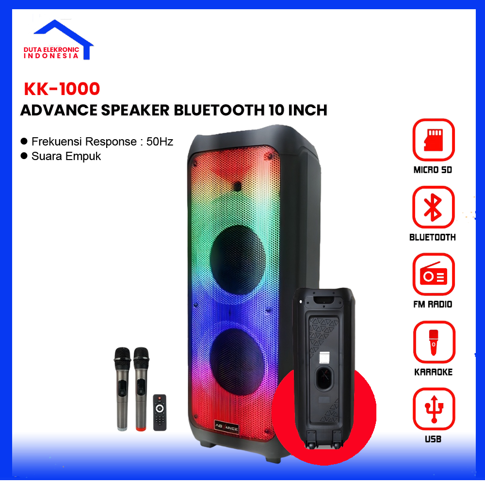 Advance Speaker Portable 10 Inch KK-1000 Salon Aktif Gratis 2 Mic Wireless
