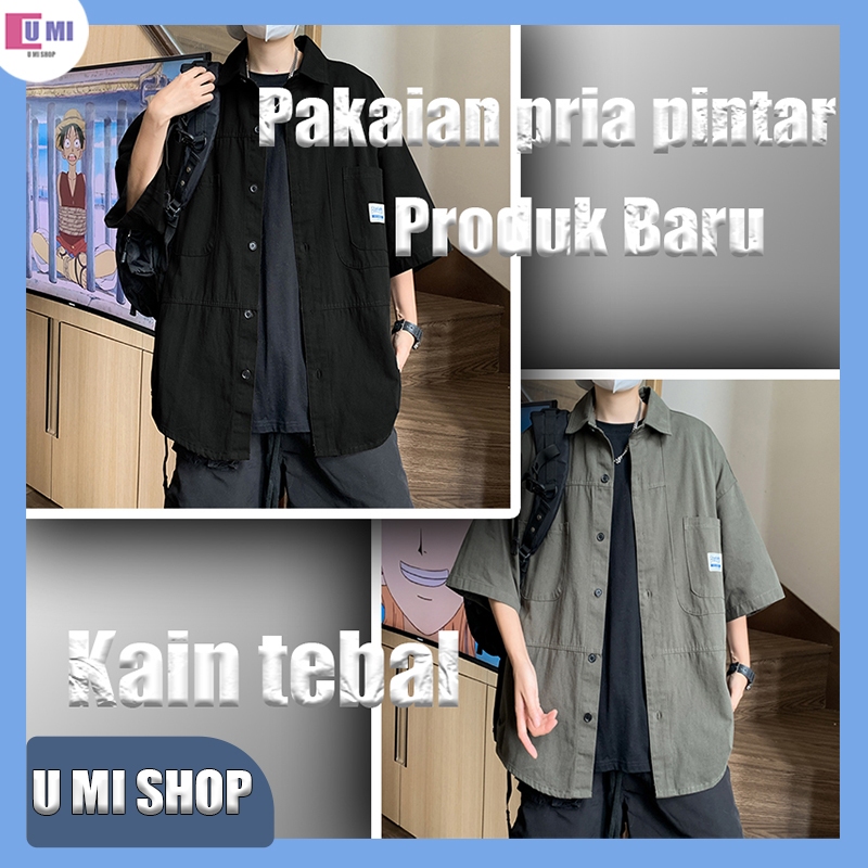 Kemeja pria Lengan Pendek oversize hijau kemeja hitam style Kemeja Polos Lengan Pendek t shirt kemej