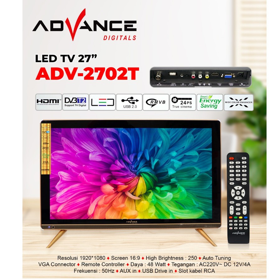 Advance TV LED Digital ADV2702T Televisi 27 inch HD(FREE PAKING KAYU)