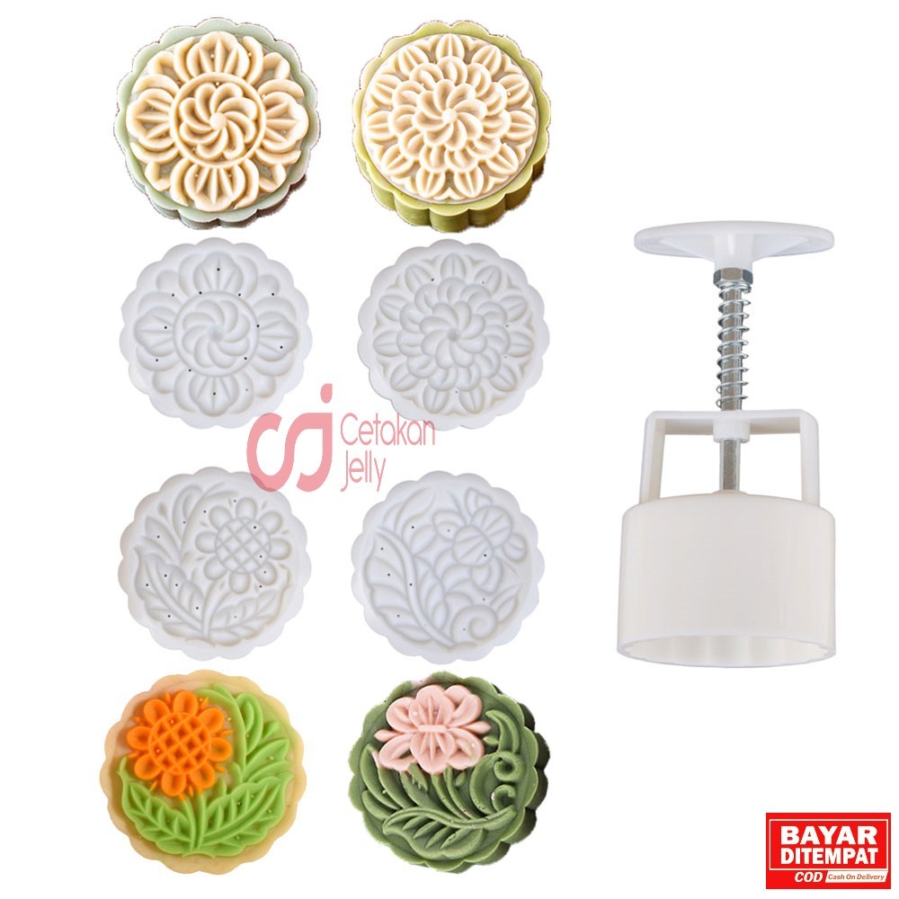 CJ Cetakan Mooncake Moon Cake Kue Bulan Nastar Bulat 100 Gr 4 Model