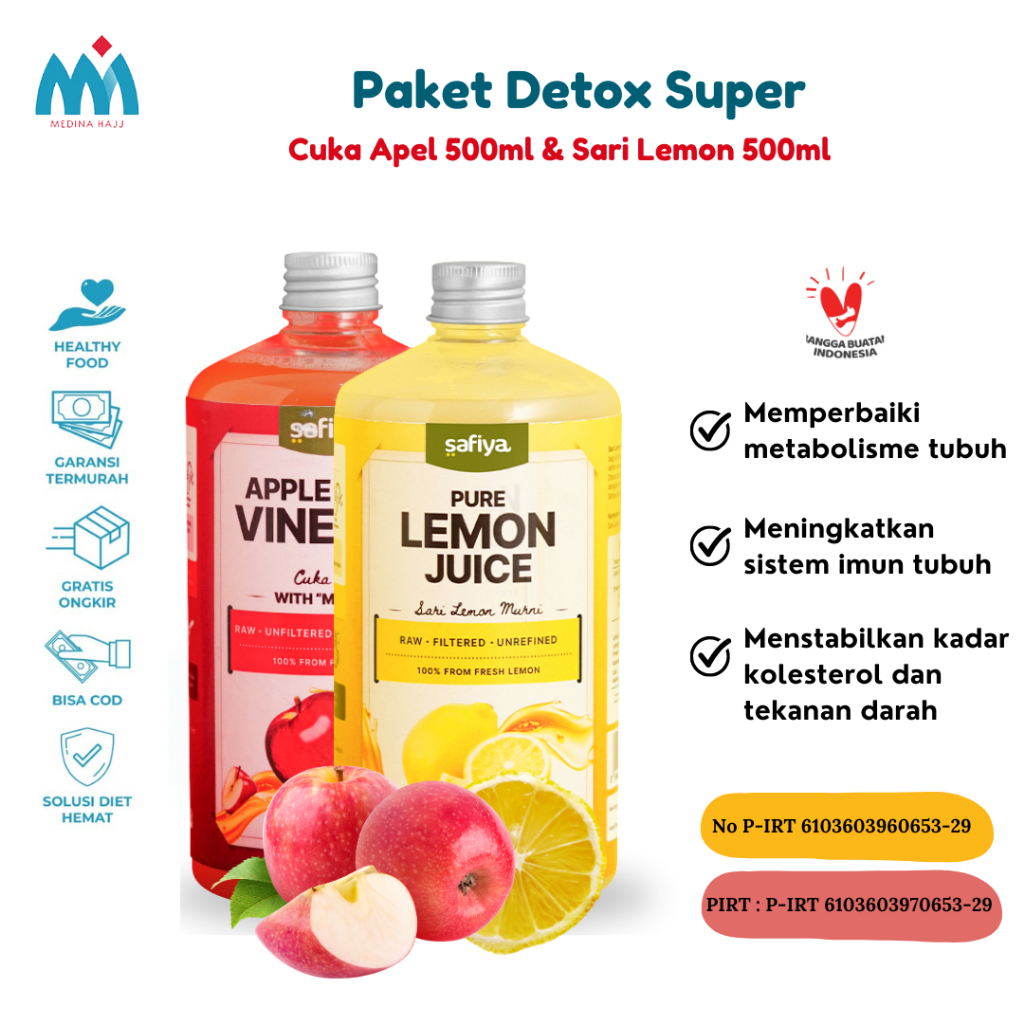 

[Paket Hemat Detox 2 In 1] Cuka Apel 500 ml + Sari Lemon Safiya 500 ml Original With Mother