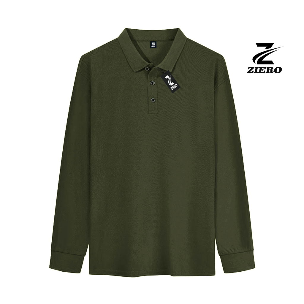 Ziero Kaos Polo Kerah Lengan Panjang Polos Pria & Wanita Hijau Army Int M XXL