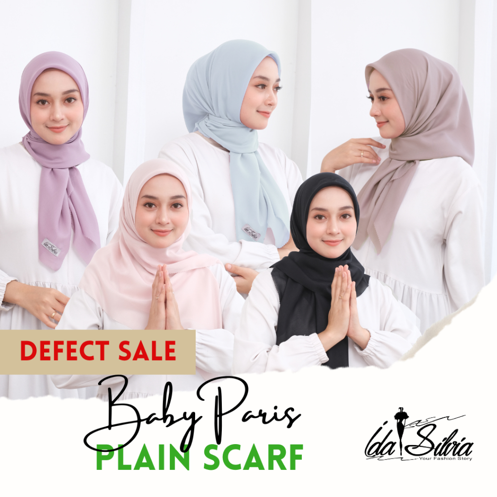 IDASILVIA - (DEFECT SALE) Segiempat BABY PARIS PREMIUM / Plain Scarf / Jilbab segi empat / Hijab squ