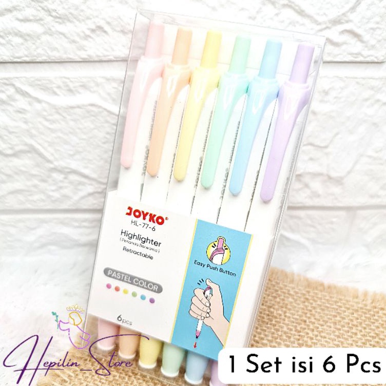 

KODE W9L9 Highlighter Joyko Warna PASTEL 1 set isi 6 PCS Stabilo Joyko Warna Warni Pastel