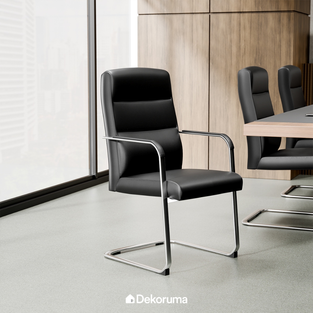 Dekoruma CONNOR Kursi Tunggu / Kursi Tamu Kantor / Kursi Staff Faux Leather - Hitam