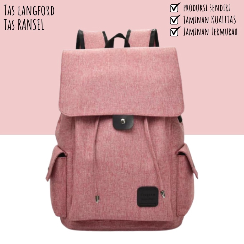 KODE W43I TAS LANGFORD Original Ransel Cewek Waterproof Bahan Toscano tebal