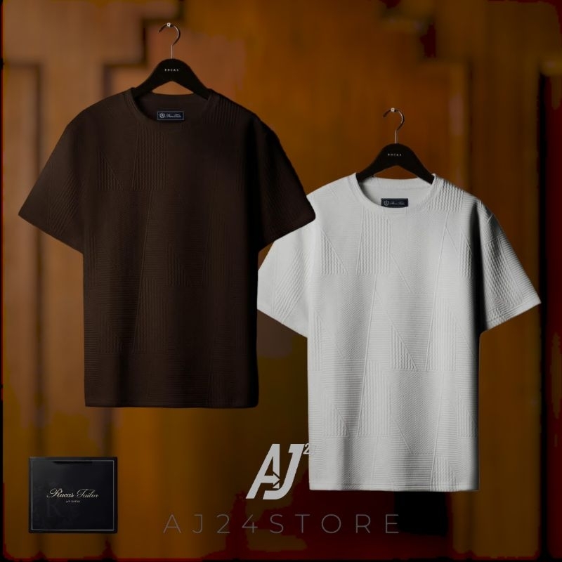 RUCAS Tailor Textured Knitting Tee White dan Brown T-shirt New Original