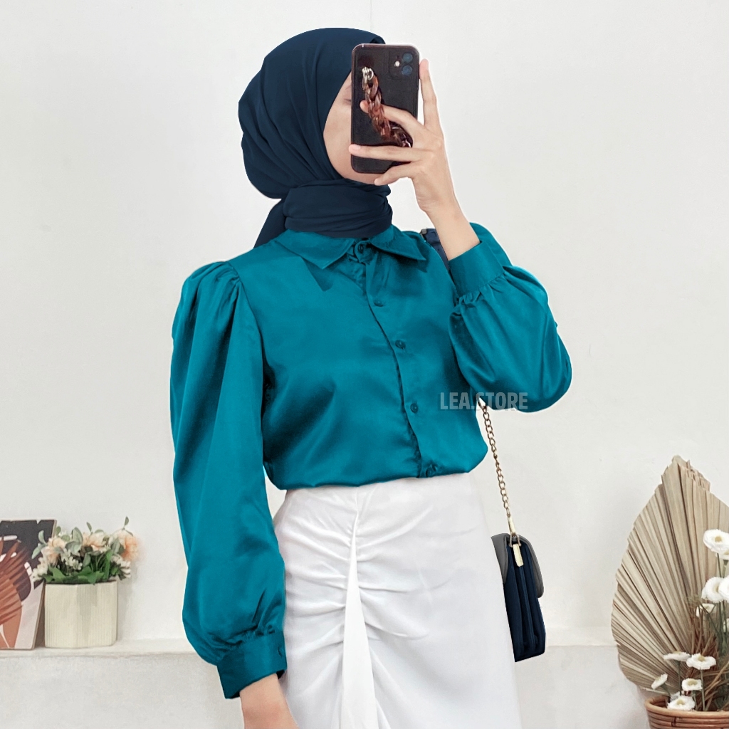 AQILA PUFFY SHIRT / KEMEJA SATIN WANITA / LEA STORE