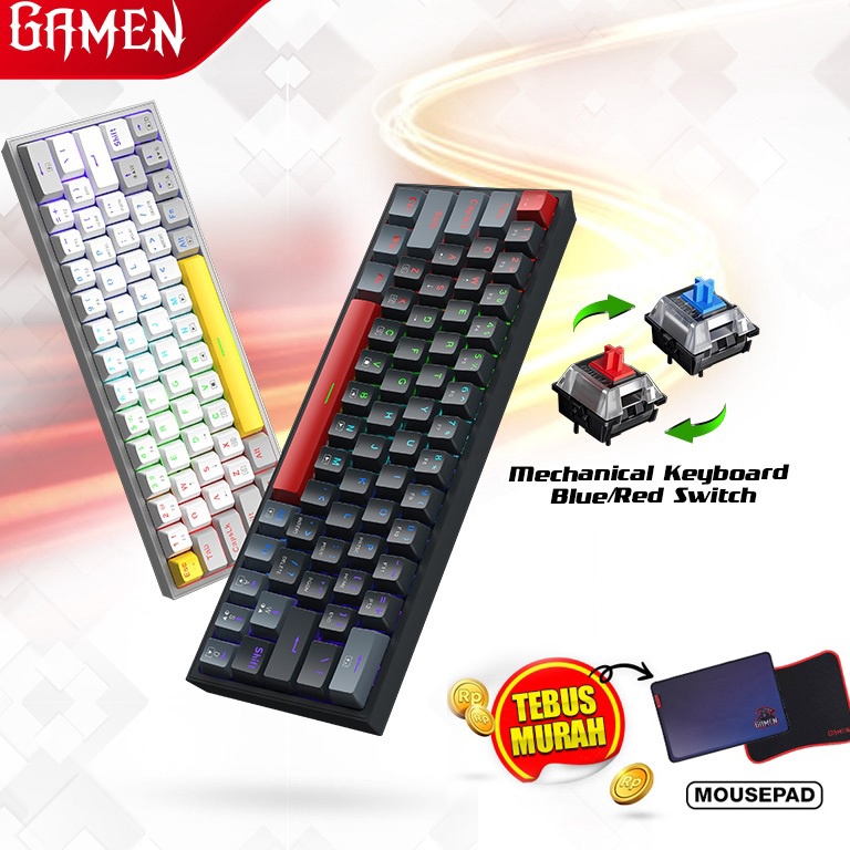 GAMEN Titan V Keyboard Gaming Mechanical 6 Layout Pluggable RGB Light Original  Garansi 1 Tahun a U8