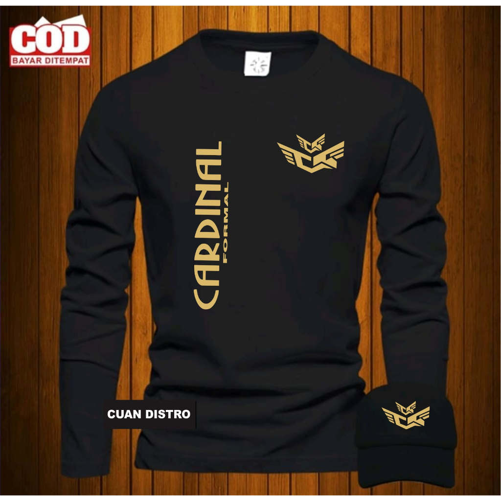 Bonus Topi  Baju Style Distro Clothing Kaos Pria Lengan Panjang / Tshirt Distro Logo Cardinal Tegak 