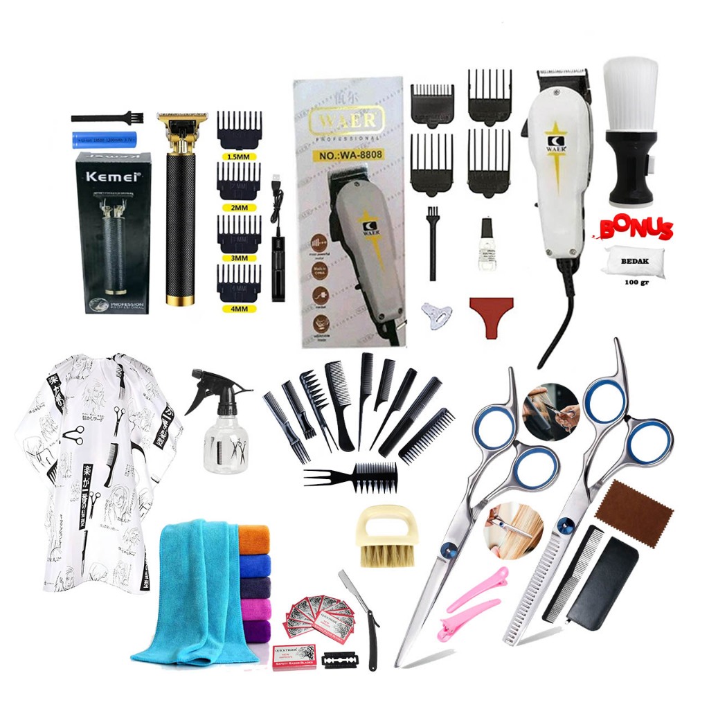Mesin Cukur Rambut Elektrik Set Alat Cukur Rambut Lengkap Waer 8808 pangkas lengkap 1 set original