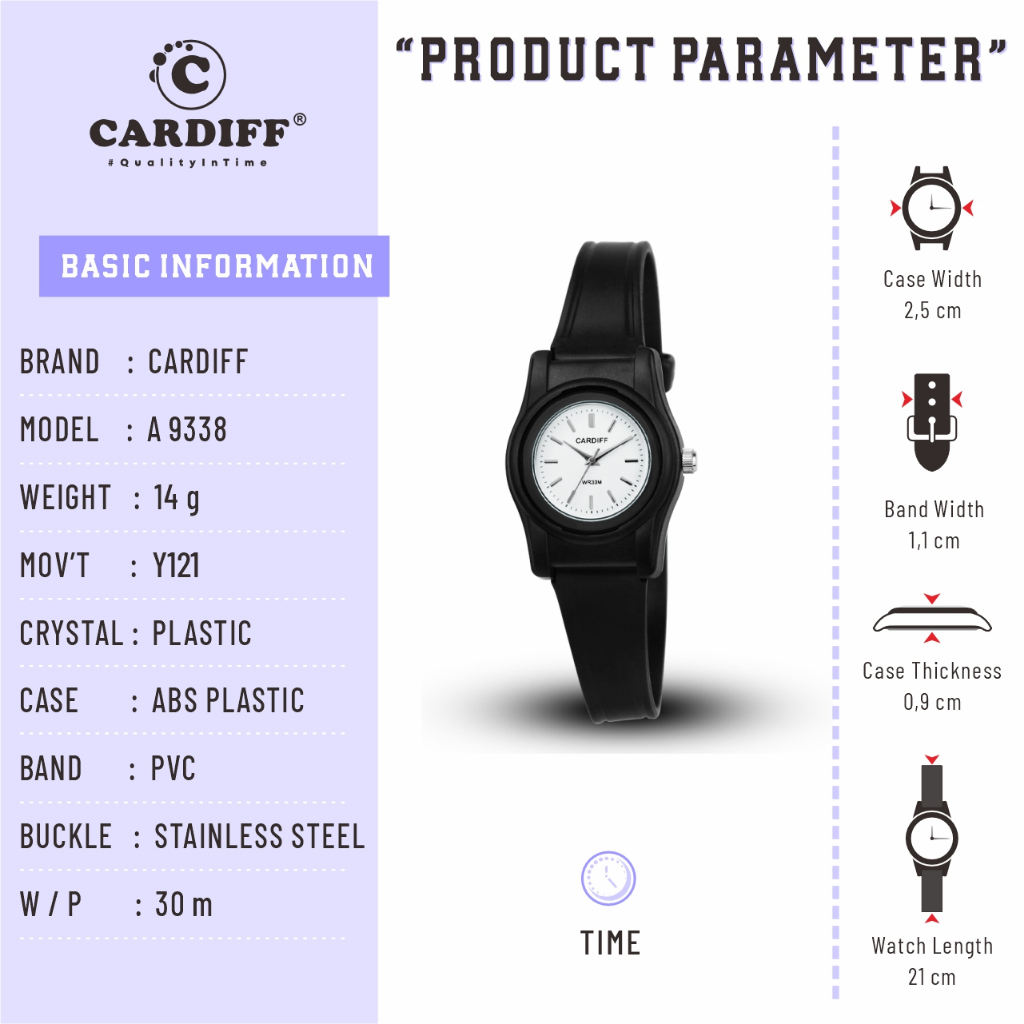 CARDIFF Analog A 9338 Jam Tangan Casual Cewek Water Resist