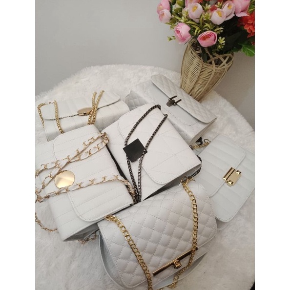 SALE Tas Selempang Tali Rantai WARNA PUTIH Slingbag wanita terbaru  serian putih