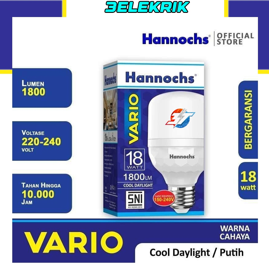Lampu LED Hannochs 18 Watt Bergaransi Cahaya Putih