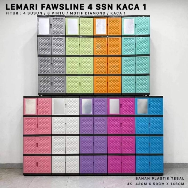 LEMARI BAJU PLASTIK FAWSLINE 4 SUSUN + KACA