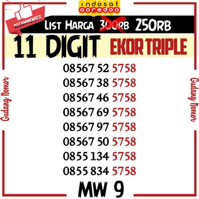 Indosat 11 Digit, Nomor Cantik Indosat MW1, MW3, MW9