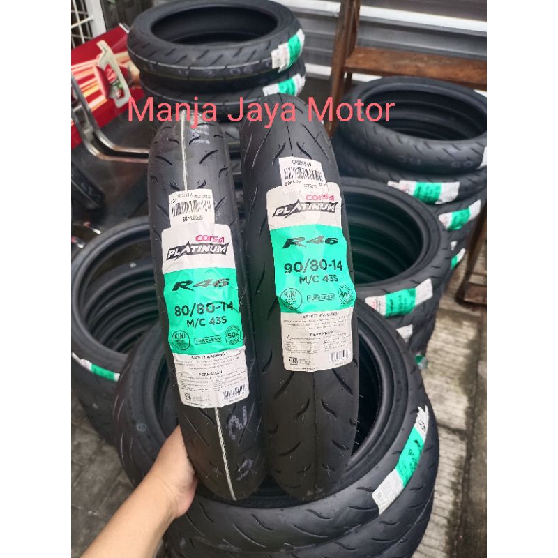 Ban tubeless depan dan belakang Corsa R46 SOFT Compound Racing ukuran 80/80-14 dan 90/80-14 untuk Ho