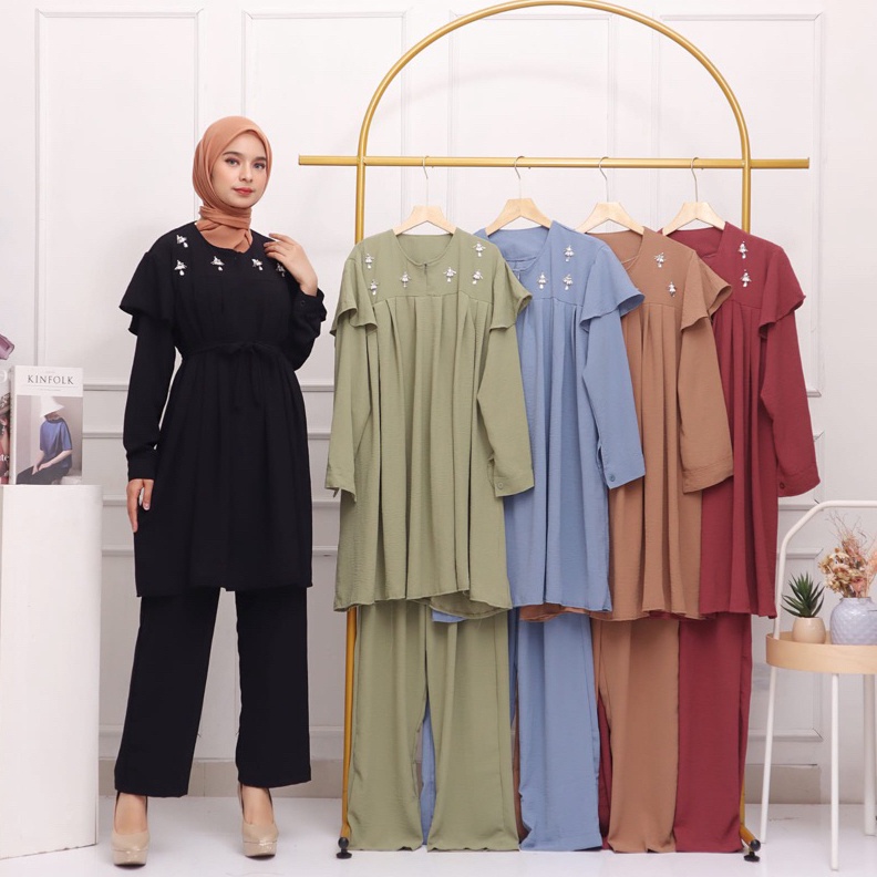 HARGA GROSIR  ONE SET CRINKLE SETCEL POPPY MOTEK PAYET MEWAH JUMBO BUSUI SLETING DEPAN GROSIR PGMTA 