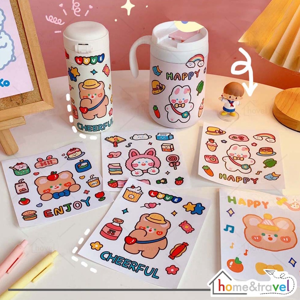 

BERKUALITAS HOVELSHOP Stiker Aesthetic Lucu Imut Beruang Kelinci Murah Dekorasi Anak HP Tumbler Laptop Hiasan Warna Warni