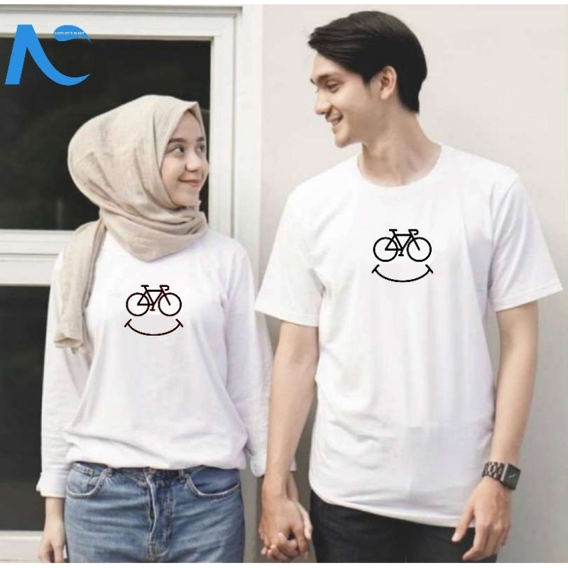 Baju Kaos Couple Smile Sepeda Pasangan Pria Wanita Lengan Panjang Dan Lengan Pendek