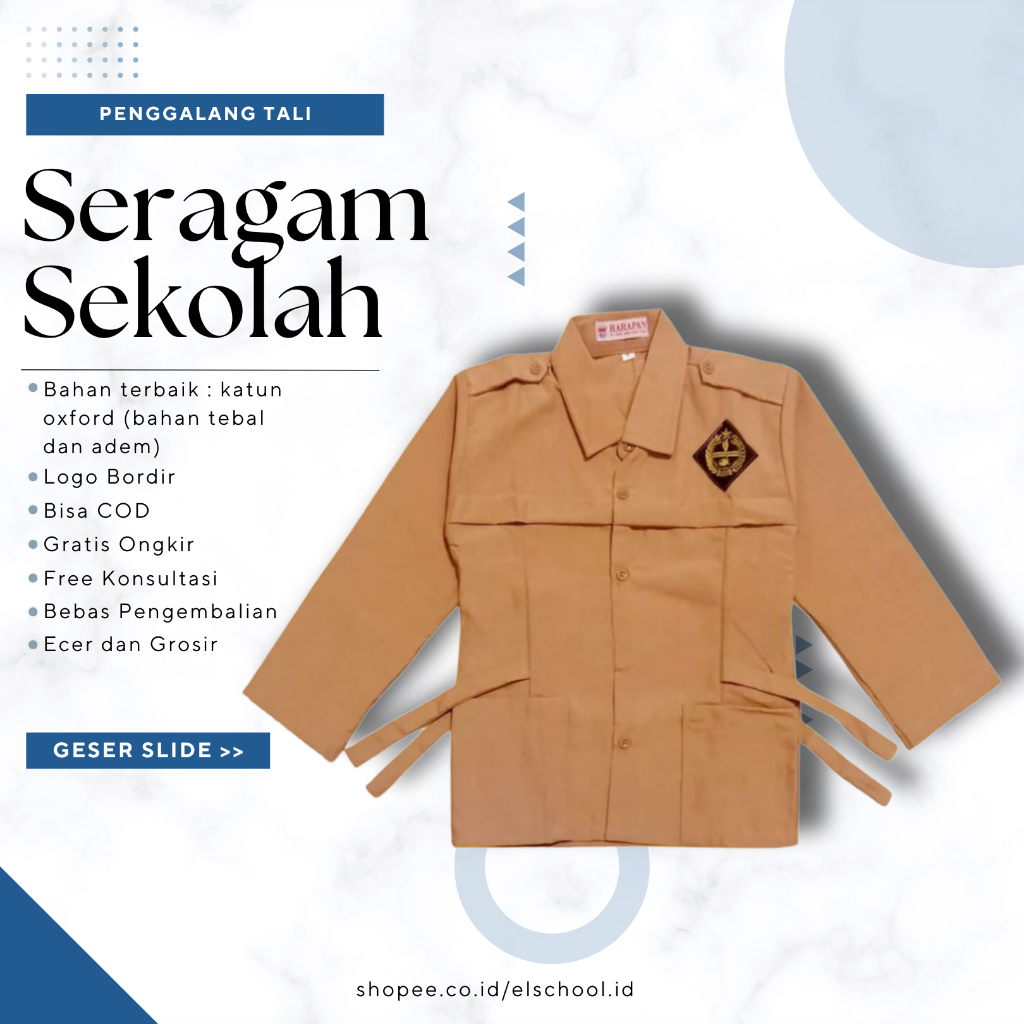 El School - Baju Seragam Sekolah Atasan Pramuka Penggalang Tali  Lengan Panjang SD SMP SMA  Perempua