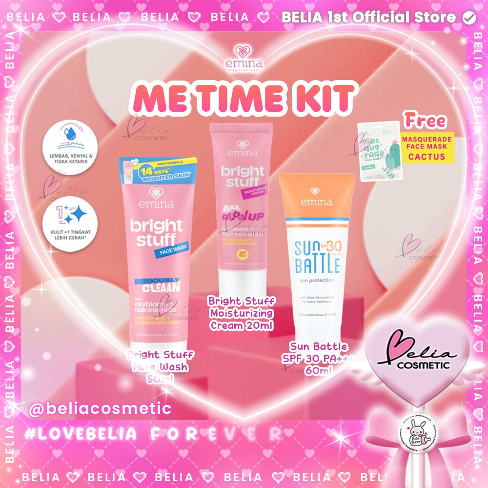 ❤ BELIA ❤ EMINA Me Time Kit | Bundling Emina Bright Stuff Face Wash | Moistuirizing Cream | Sun Batt