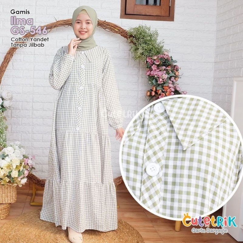 Gamis Ilma By Cutetrik Terbaru Gamis Anak Cewek Motif Kotak-kotak Warna Hijau Bahan Katun Yandet Ade