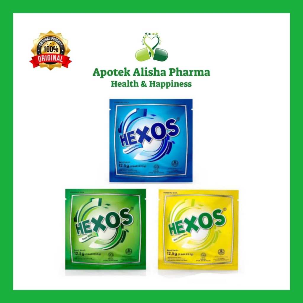 

Permen Hexos Hijau Mint / Kuning Lemon / Biru Barley Sachet / Heksos Permen Pelega Tenggorokan