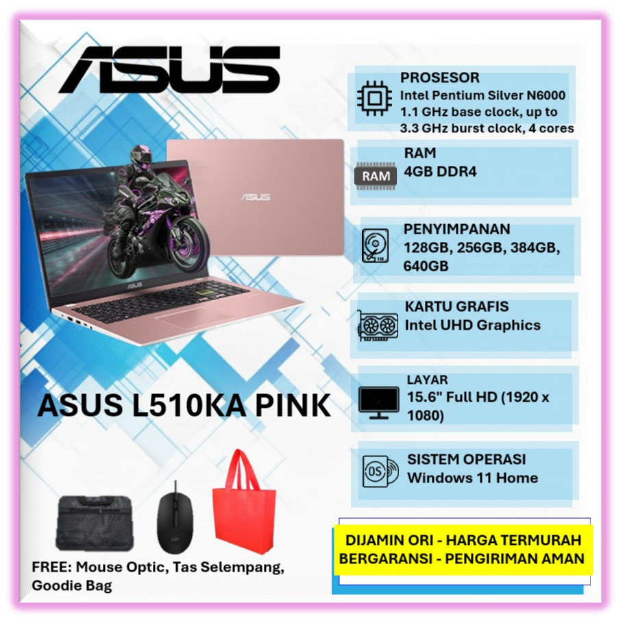 Laptop Asus Vivobook L510KA Intel Pentium Silver N6000 512GB SSD 15 inch Full HD Rose Pink