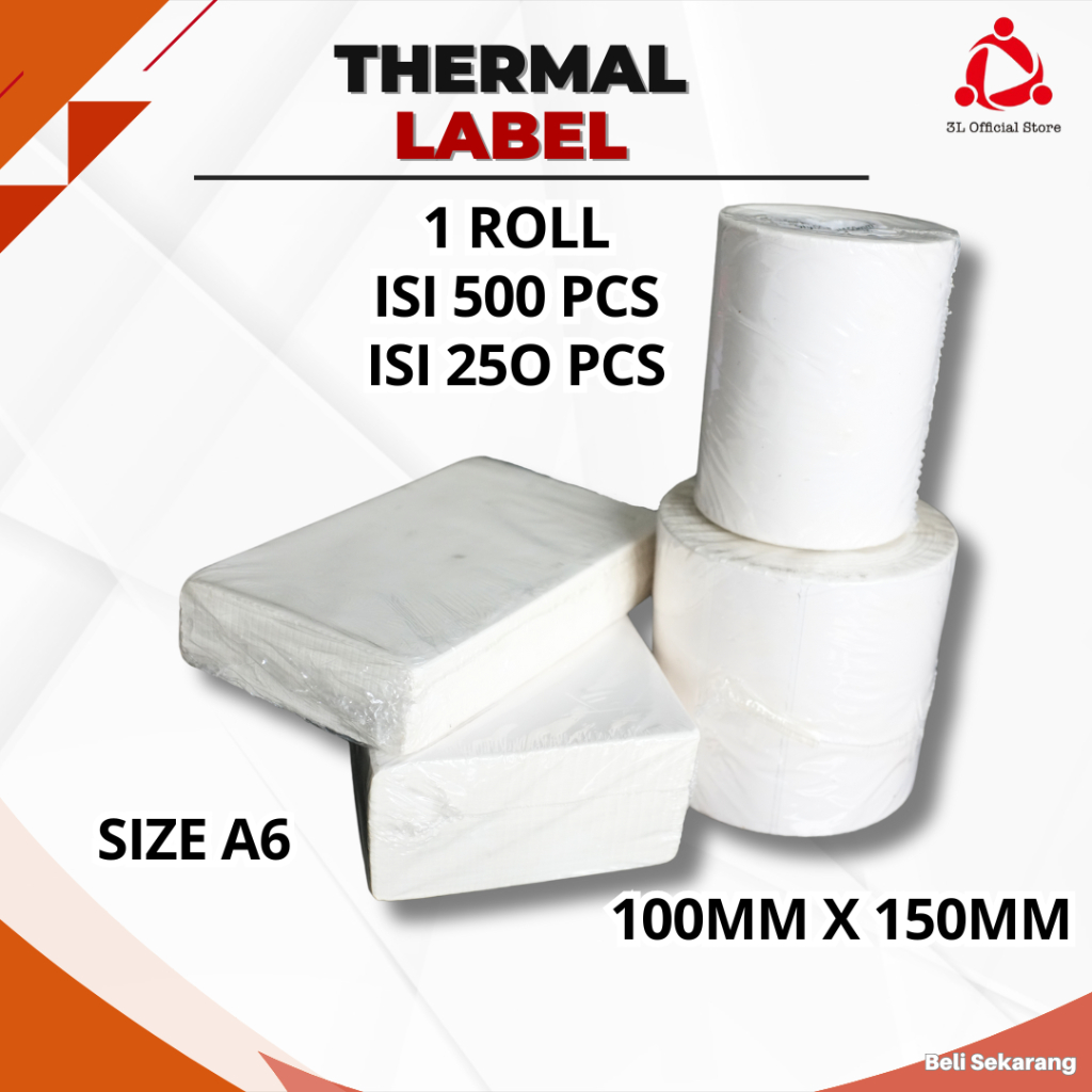 

Kertas Thermail Stiker Thermal 100x150 isi 500 & 250 lembar, Label Thermal barcode