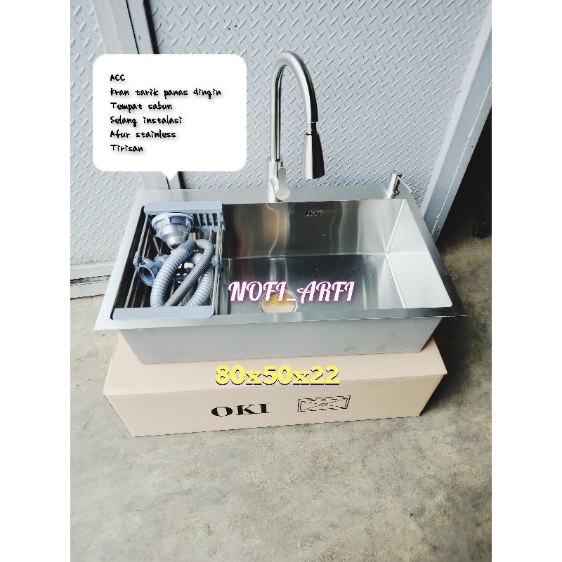 Paket Komplit bak cuci piring 1 lubang UK 80 cm/Wastafel stainless tebal/kitchen sink besar dan teba