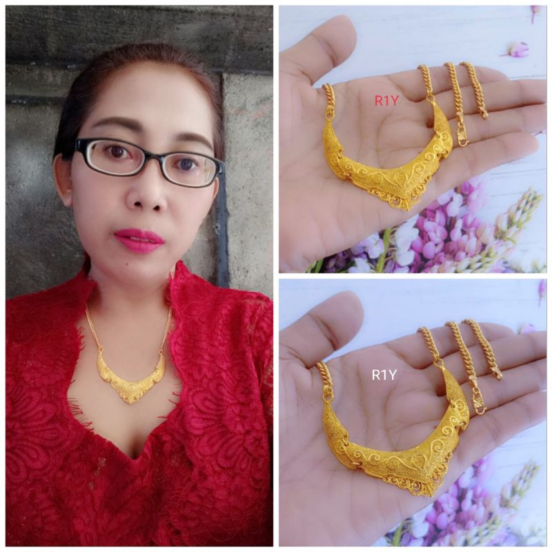 Kalung titanium liontin dubai kuningan lapis emas