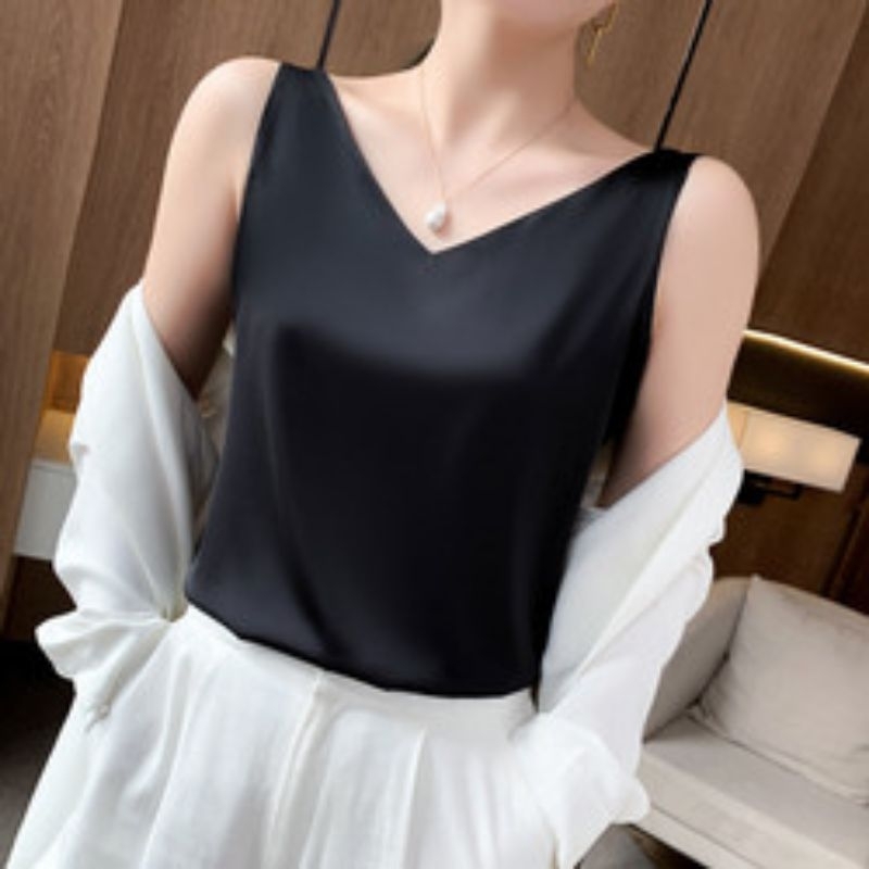inner satin tanpa lengan sleeveless tank top satin tanktop satin blouse jumbo kemeja kantor kampus k