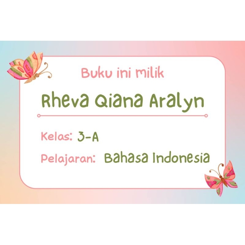 

stiker nama lebel buku / lebel nama / buku sekolah / motif kupu