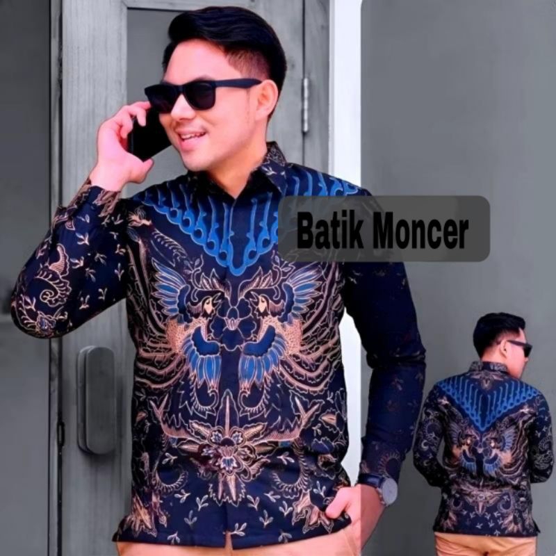 Kemeja Batik Kondangan Batik Pria Panjang Modern Motif Cakra Putih