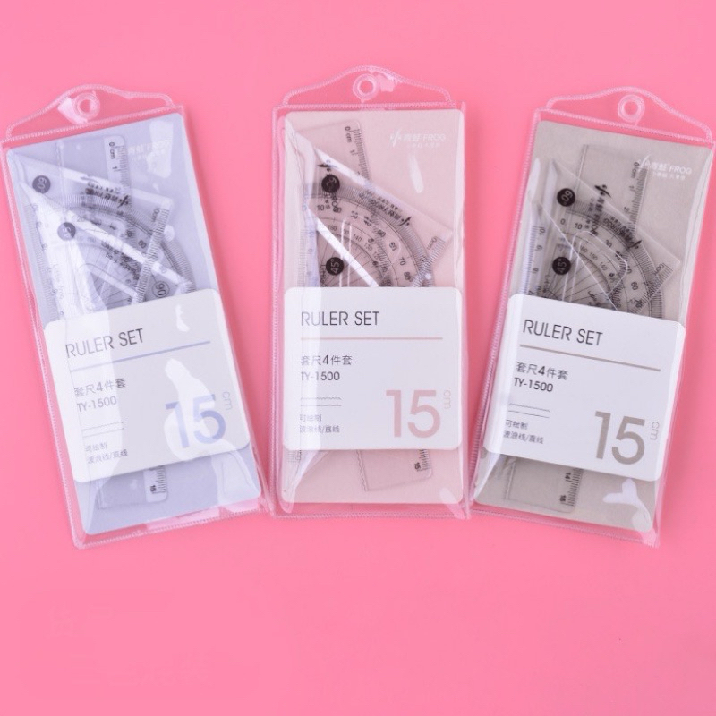 

Penggaris Busur Derajat / Penggaris Set 4 In 1 / Perlengkapan Sekolah Menggambar Motif Polos / Ruller Set Transparant