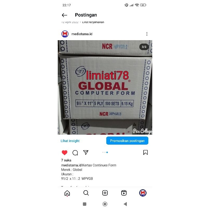 

Kertas Continuous Form Global 9 1/2 x 11 :2 (5 ply)