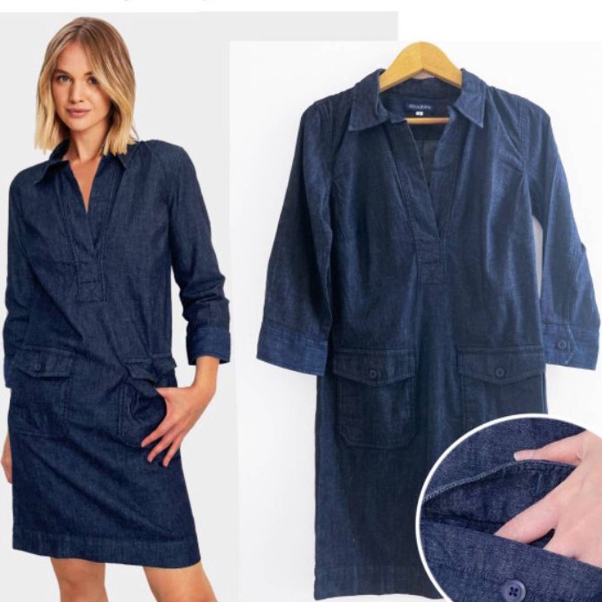 KP8 Isuga navy denim pocket shirt dress