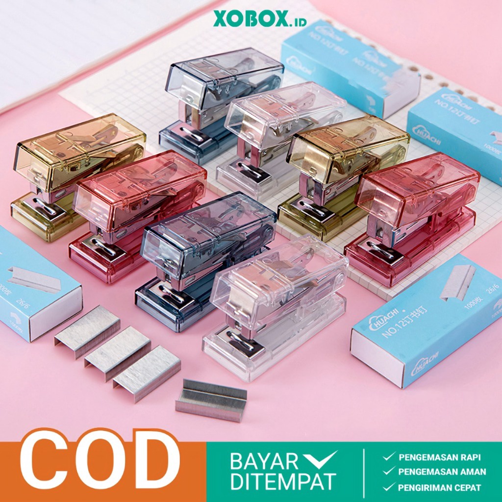 

TERLARISSS Staples Mini Transparan Unik Free Refil Isi Stapler Sekolah Portable ATK14 XOBOX