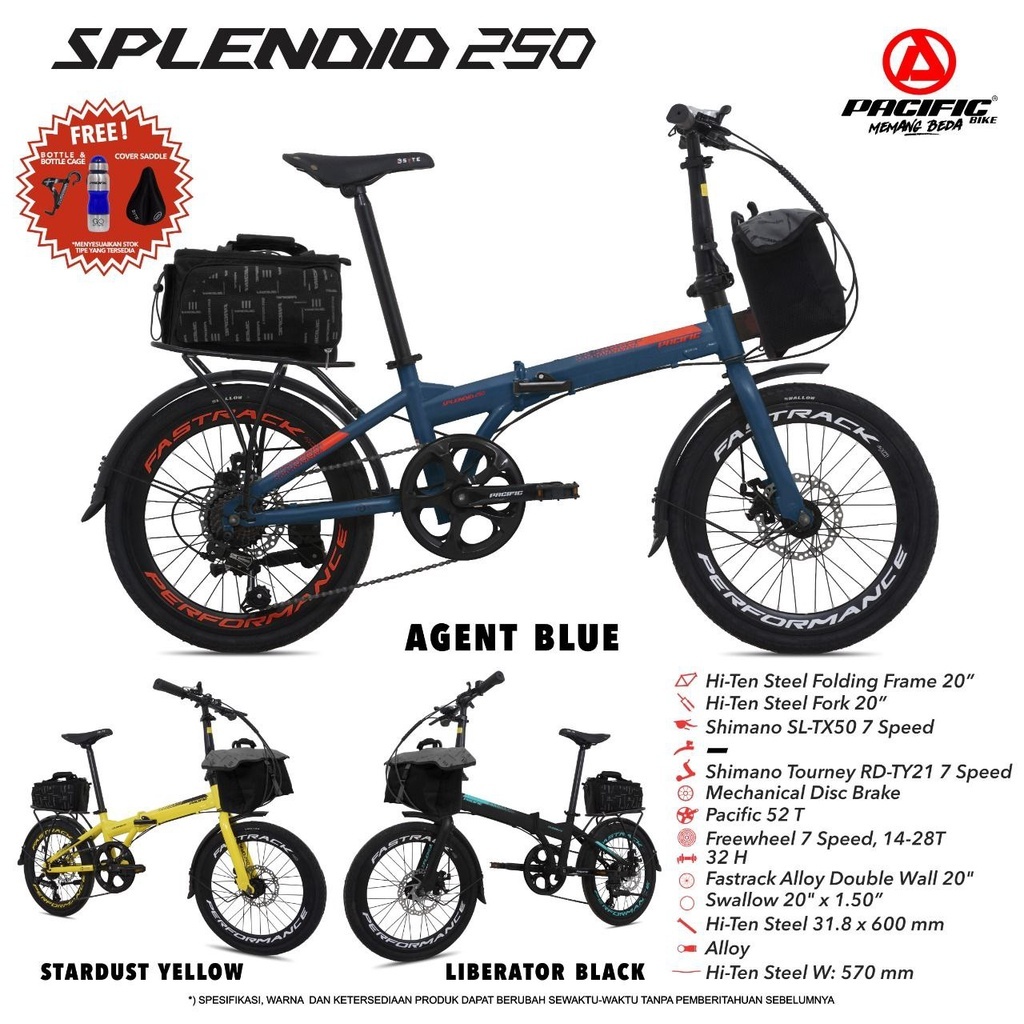SEPEDA LIPAT PACIFIC SPLENDID 250 20 INCH SHIMANO 7 SPEED EXTRA BONUS