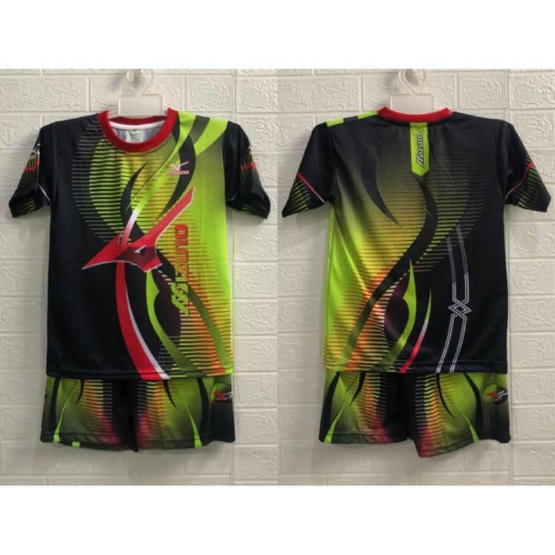 Setelan baju jersey anak olahraga badminton voly takraw futsal printing kids warna hijau