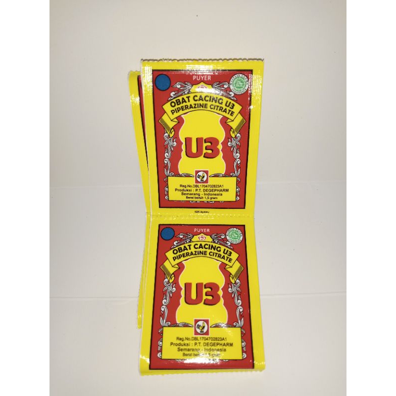 Obat Cacing U3 Piperazine citrate / Jamu Jago Puyer isi 12 Sachet