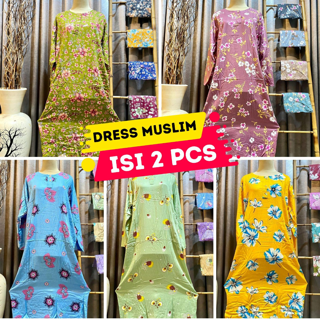 [TOKO BASUKI] ISI 2 DRESS MUSLIM LD 110 PB 115 BAHAN RAYON