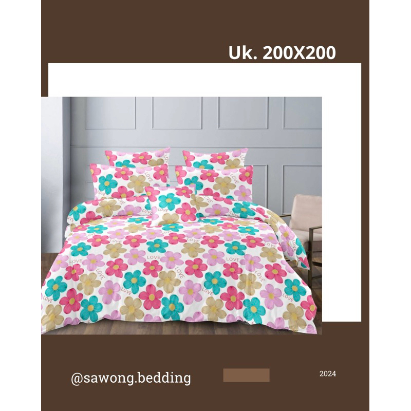 sprei motif bunga pink