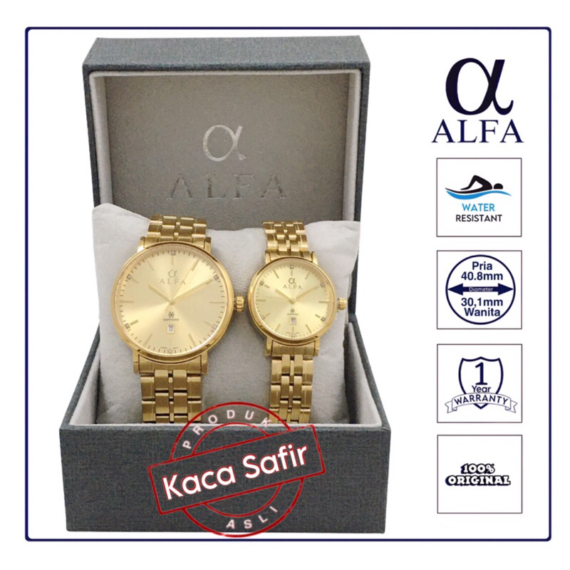 ALFA Jam Tangan Couple Kaca Safir Tahan Air 88169 Original