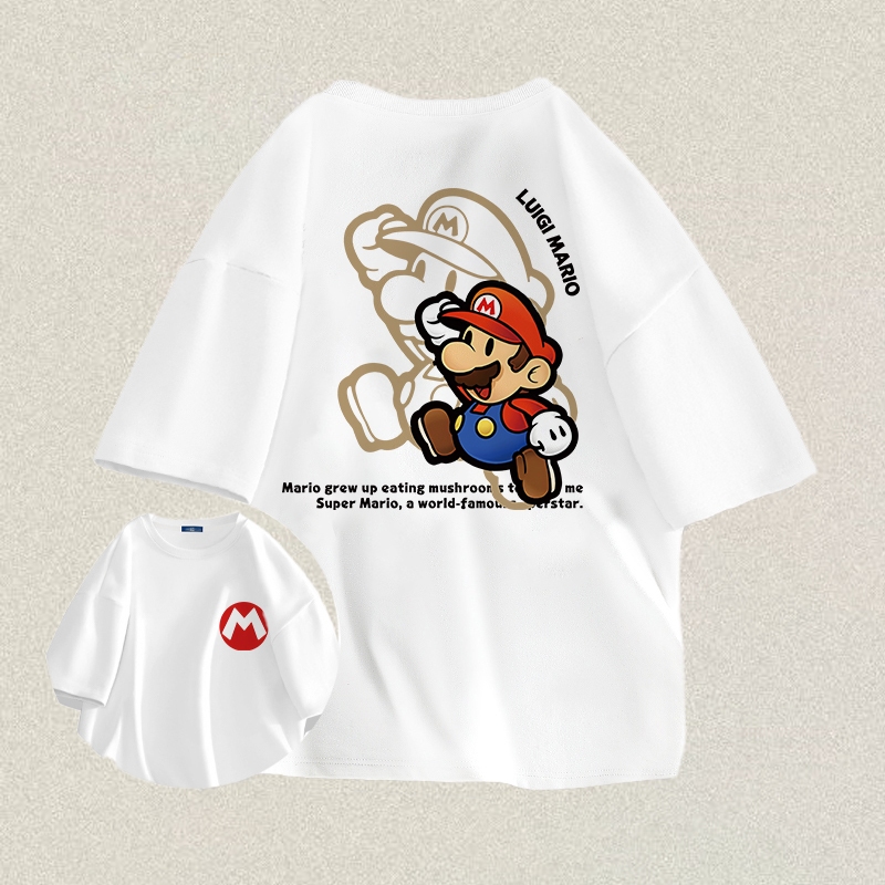 RENELLE Kaos Oversize Pria Distro | Cartoon Tshirt Oversize Pria | Super Mario print T-shirt | Overs