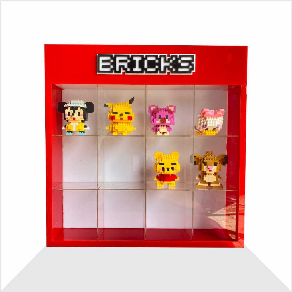 Akrilik Rak Brick Pintu Sleding isi 12 / Rak Mainan Akrilik